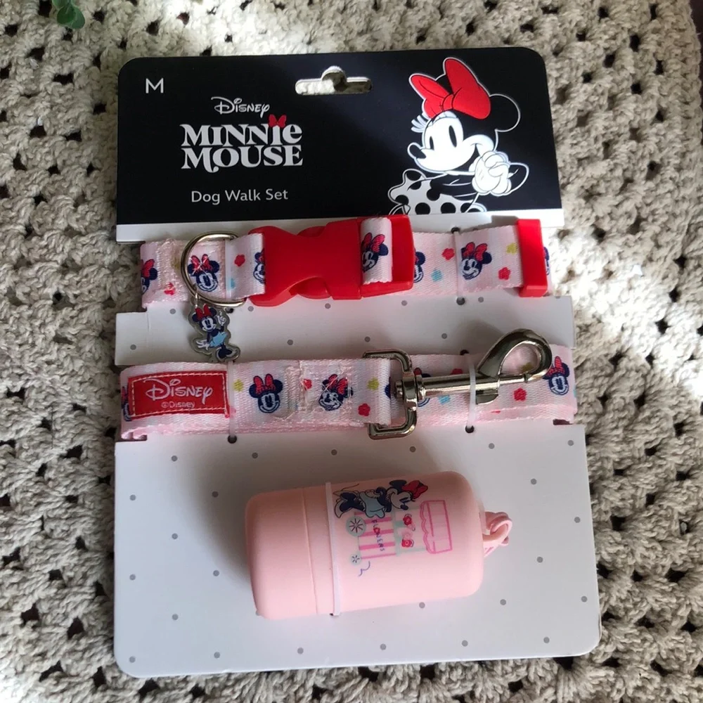 Disney Minnie Mouse Pink and Red Dog Leash & Collar Set